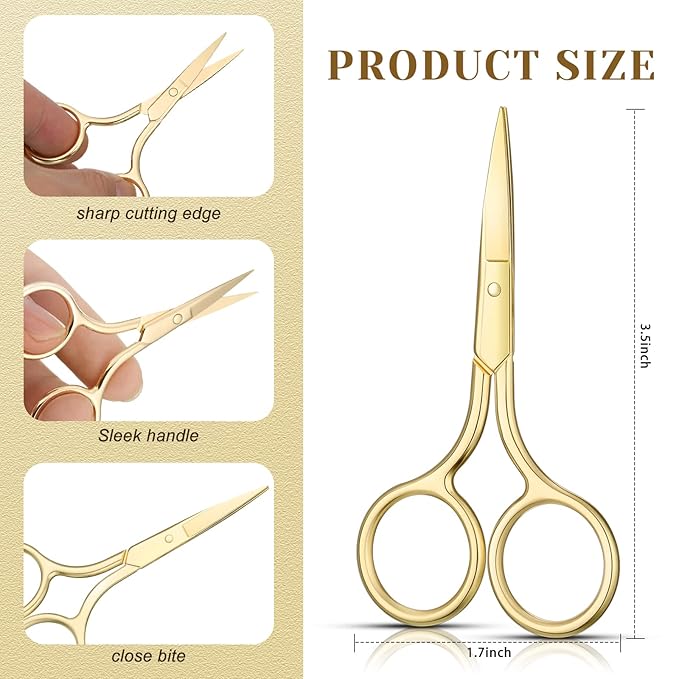 5 Pieces Small Straight Tip Nose Hair Scissor for Grooming, Stainless Steel Multi-Purpose Beauty Grooming Scissors for Facial Hair Removal and Mustache Beard Eyebrows Ear Nose Trimming(Gold)