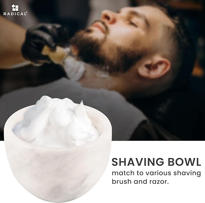 Radicaln Marble Shaving Bowl 3" Inch White Handmade Shaving Soap Holder for Men, Barber Supplies Stone Bowl for Shaving Cream, Foam & Classic Shaving Brush