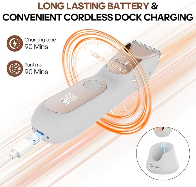 Electric Body Hair Trimmer Shaver - 3 in 1 Pubic Trimmer for Men - Bikini Trimmer for Women - No Nick Groin Ball Razor with Ceramic Blade Heads, Wireless Dock Charging, Wet/Dry Use (White)