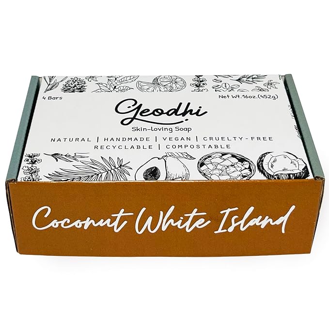 Handmade Vegan Cold Process Soap with Premium Essential Oils, Great for Acne, and Dry Skin - Set of 4 Both Women and Men Soap Bar-. (Coconut)