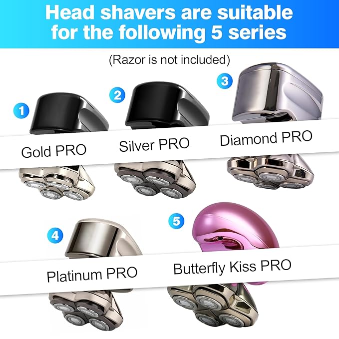 3 Pack Pro 4 Shaver Replacement Heads Compatible with Skulls Pitbulls Series Gold PRO, Silver PRO, Platinum PRO, Butterfly Kiss PRO Head Shavers, Floating 4 Heads for a Fast, Close and Smooth Shave