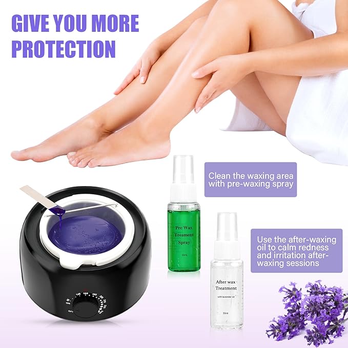 Waxing Kit - Wax Warmer for Hair Removal, Hard Wax Kit with 14oz 5 Bags Hard Wax Beans for Full Body, Legs, Face, Eyebrows, Bikini, Brazilian Waxing Kit for Women Men