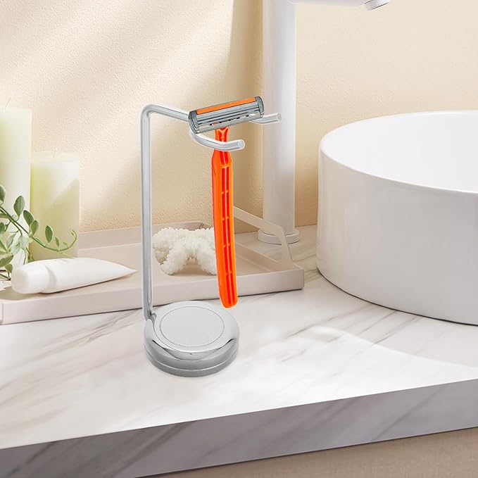 MERRYHAPY Universal Alloy Shaving Brush Stand and Razor Holder for Men, Fast Drying Shave Brush Mount with Support, Bathroom Countertop Organizer for Home and Salon Use