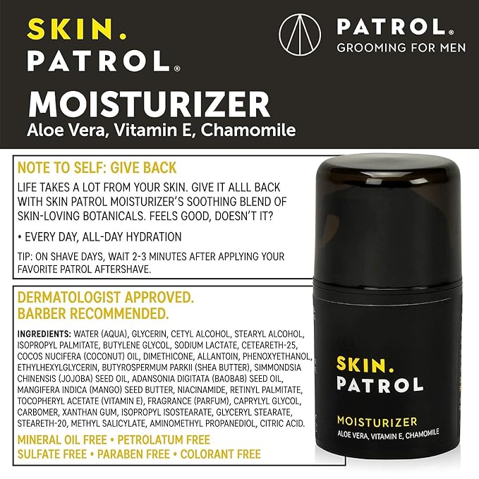 Bump Patrol Skin Patrol Everyday Face Moisturizer for Men - Natural Hydrating Daily Skin Care for Him with Aloe Vera, Vitamin E, Chamomile, Mens Face Lotion - 1.68 oz - Pack 1
