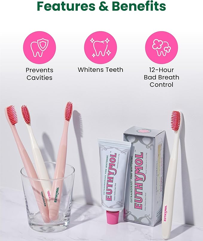 EUTHYMOL Whitening Toothpaste (3.7fl oz) - Stain Removal in 2 Weeks, Long-Lasting Freshness for Sensitive Gum & Teeth. Bad Breath, Cavity Prevention. Recyclable Aluminum Tube