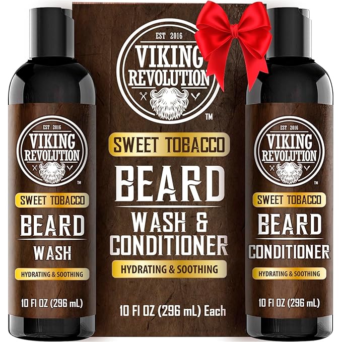 Viking Revolution Beard Wash and Beard Conditioner for Men with Argan Oil and Jojoba Oil - Beard Softener and Strengthener Beard Care Beard Shampoo and Conditioner with Beard Oil (10oz, Sweet Tobacco)