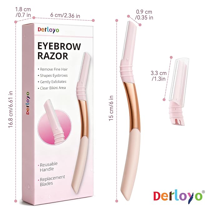 Eyebrow Razor and Face Razor for Women, Reusable Metal Handle with 7 Refill Blades, Dermaplane Razor with Protective Silicone Cap, Eyebrow Hair Trimmer