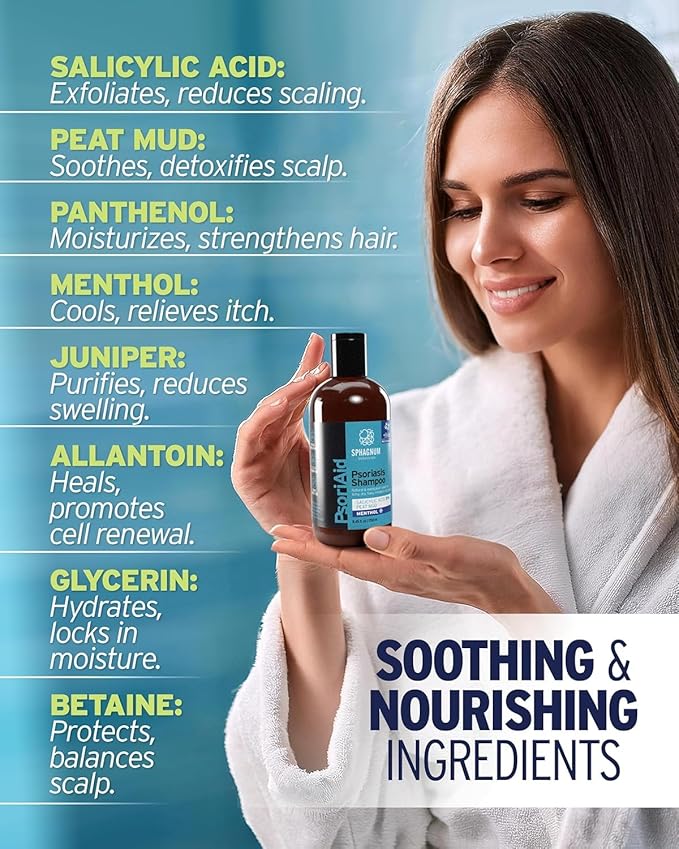 Sphagnum Botanicals Psoriasis Shampoo with Salicylic Acid – Natural Scalp Support for Dry, Itchy, Flaky Scalp with Menthol & Peat Mud – Sulfate-Free, Gentle Formula – 8.45 fl oz