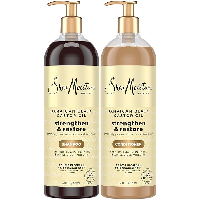 SheaMoisture Jamaican Black Castor Oil Strengthen & Restore Shampoo and Conditioner Set, 24 Oz Ea