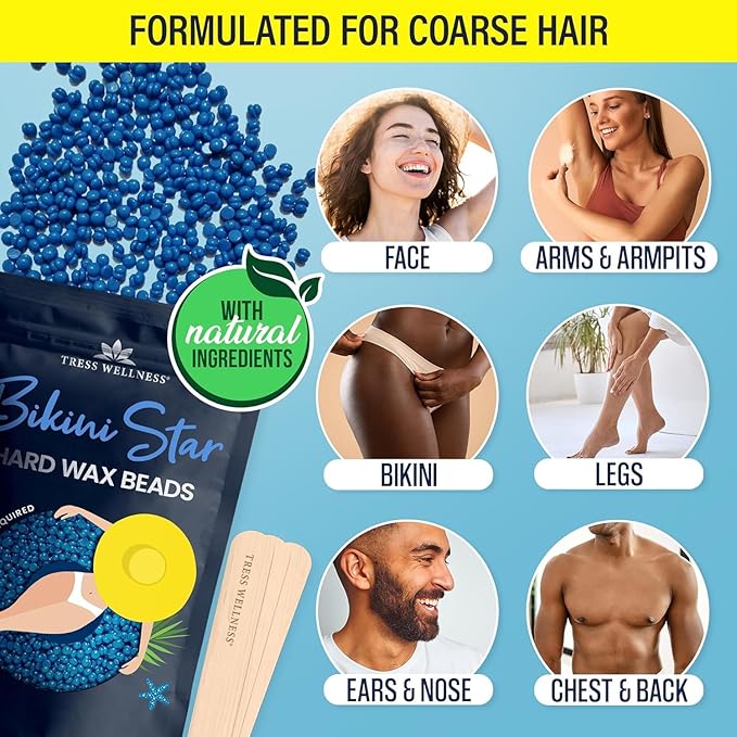 Tress Wellness Wax Beads - Safe for Skin - Dermatologically Tested - At-Home Kit for Bikini, Brazilian & Full Body - Bikini Star 1.2lb