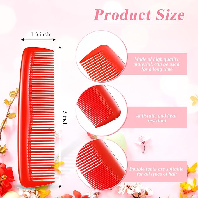 50 Pcs Pocket Combs for Men 5 Inch Cutting with Wide and Fine Teeth Plastic Professional Barber Haircut Small Anti Static Combs for Women Grooming Accessories for Beard(Red)