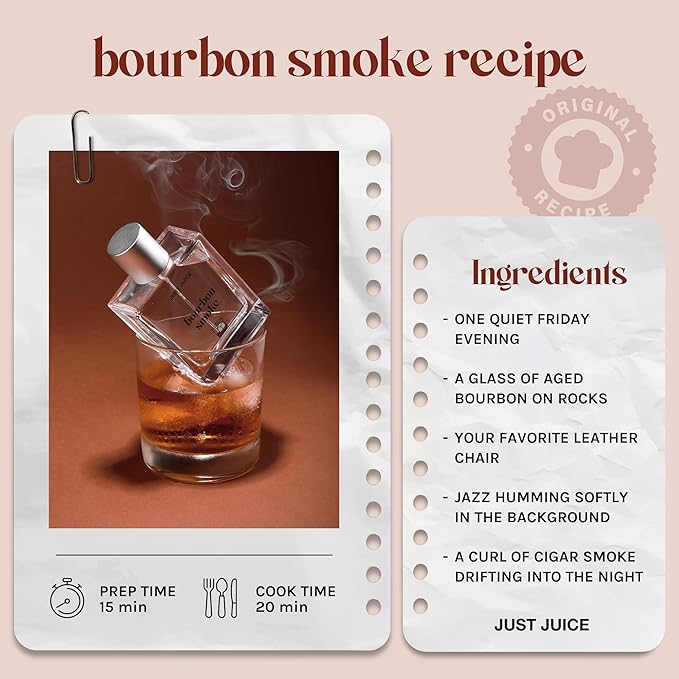 Just Juice Bourbon Smoke - Spicy, Warm Vanilla Perfume for Women and Men - Amber Perfume with Black Pepper, Cedar, Suede - 3.4 oz