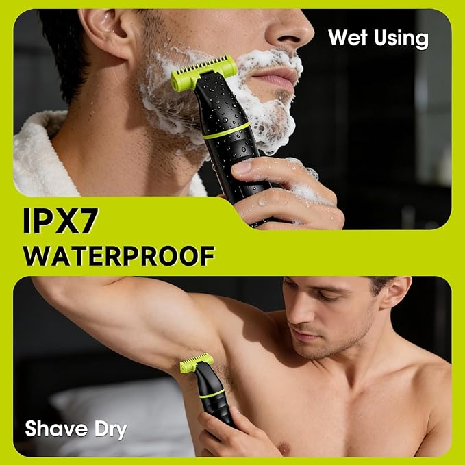 Lanumi 2 in 1 Beard Trimmer for Men Electric Razor and Nose Trimmer, IPX7 Waterproof Body Hair Trimmer, Face and Body Shaver, Men's Grooming Kit