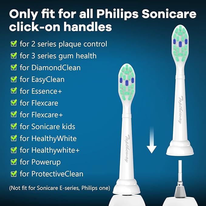 Toptheway Plaque Control Toothbrush Replacement Heads Compatible with Philips Sonicare Replacement Heads, 4100 5100 5300 and Most Click-on Electric Toothbrushes, 10 Pack