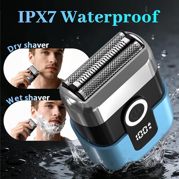 Electric Foil Shaver for Men: Mini Electric Razor for Face/Beard - 3 Floating Blades Cordless Razor with LED Display - IPX7 Waterproof Wet Dry Shaving for Travel & Home, USB Type C