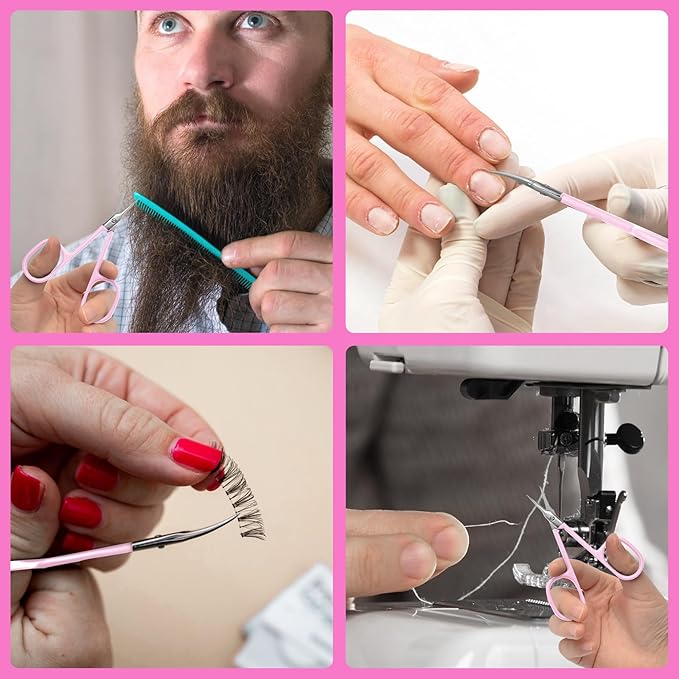CGBE Cuticle Scissors Extra Fine Curved Blade, Super Slim Manicure Scissors for Cuticles Professional Small Scissors with Precise Pointed Tip Grooming Blades, Eyebrow, Eyelash, and Dry Skin - Pink