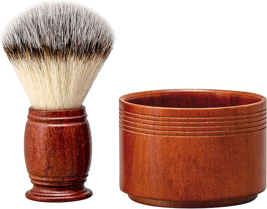Shaving Brush Set Synthetic Hair Shaving Brush with Solid Wood Handle and Wooden Shaving Soap Bowl for Men Easy to Lather Fits Wet Shaving 30mm Knots