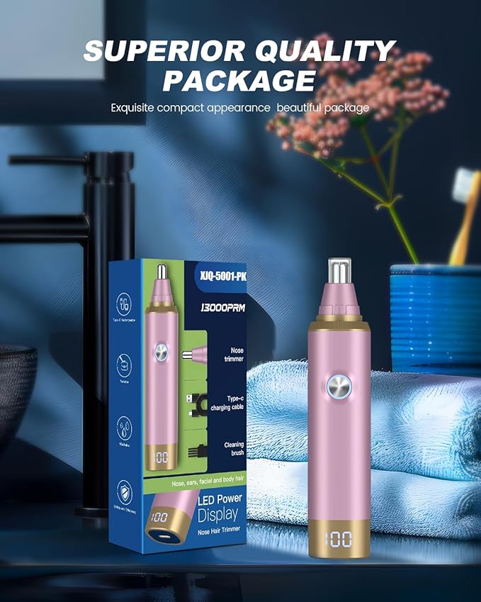 Ear and Nose Hair Trimmer for Men, 2025 Professional Painless USB Rechargeable Eyebrow & Facial Hair Trimmer, 13,000 RPM Precision Tool with Powerful Motor and Dual-Edge Blades, IPX7 Waterproof