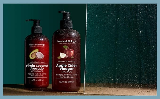 New York Biology Apple Cider Vinegar Shampoo and Coconut Avocado Oil Conditioner Set - Helps Restore Shine, Hair Gloss and Hydration for Dry Hair & Itchy Scalp - Clarifying & Nourishing - 16.9 Fl Oz