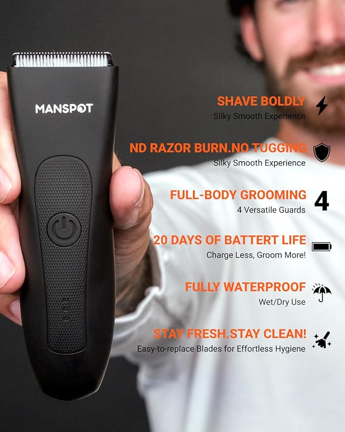 MANSPOT Manscape 2 in 1 Body Hair Trimmer Foil Shaver, Electric Groin Pubic Ball Trimmer, Waterproof Wet/Dry Bikini Trimmer for Women with 4 Guard, 20 Days Shaving