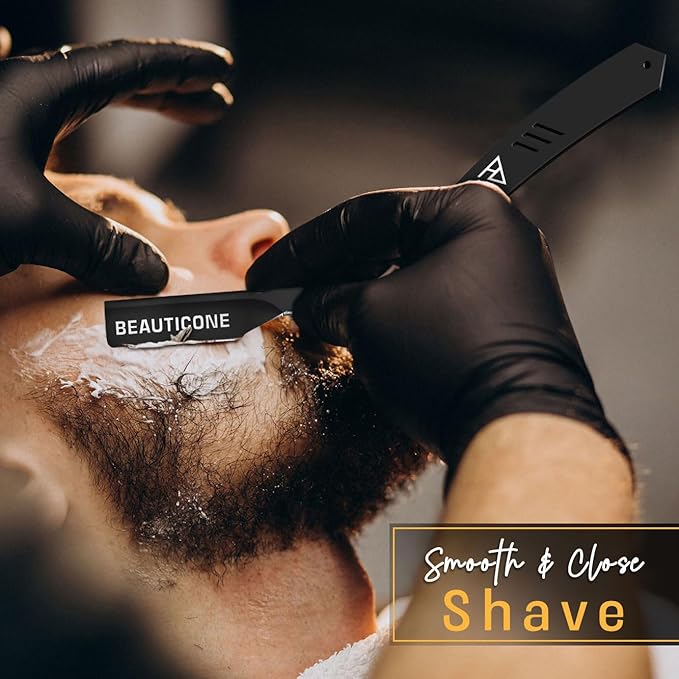 BEAUTICONE Straight Razors for Men, Straight Edge Razor, 100 Single Edge Blades, Stainless Steel, Barber Razor for Men's Shaving, Barber Shaving Knife, Slide-Out