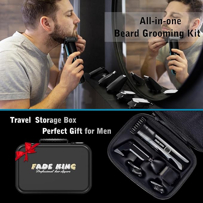 FADEKING Beard Trimmer for Men, Professional Hair Trimmer, Waterproof Electric Beard Trimmer Razor for Nose, Body, Face & Mustache, Cordless Hair Clippers, Grooming Gifts for Men (Blue)