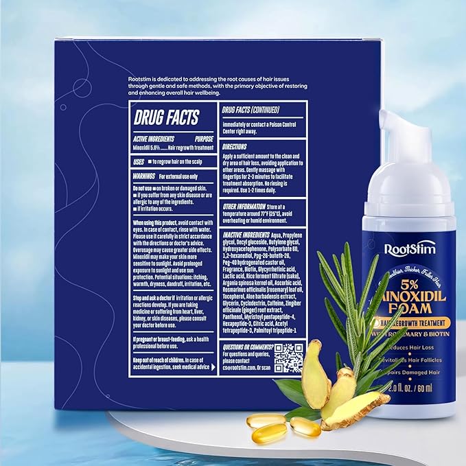 5% Minoxidil Foam for men and women, Extra Strength Hair Regrowth Treatment for Thinning Hair and Hair Loss, Hair Follicle Health – Thicker, Fuller Hair Growth Solution 6 FL.OZ