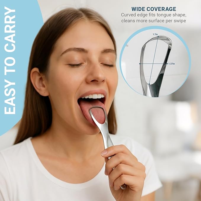 2-Pack Stainless Steel Tongue Scraper for Adults, Metal Tongue Cleaner & Scraper Kit with Travel Case & FREE Dental Floss – Dual Design for Effective Tongue Cleaning, Health & Beauty Essential