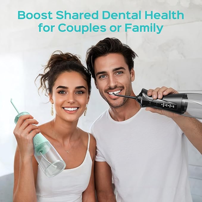 COSLUS 2-Pack C30 Water Flosser for Teeth: Water Dental Pick Set with Refined Packaging for Couples Friends, 3 Modes & 8 DIY Levels for Sensitive Gums & Braces, Ideal for Family Sharing, Black & Green