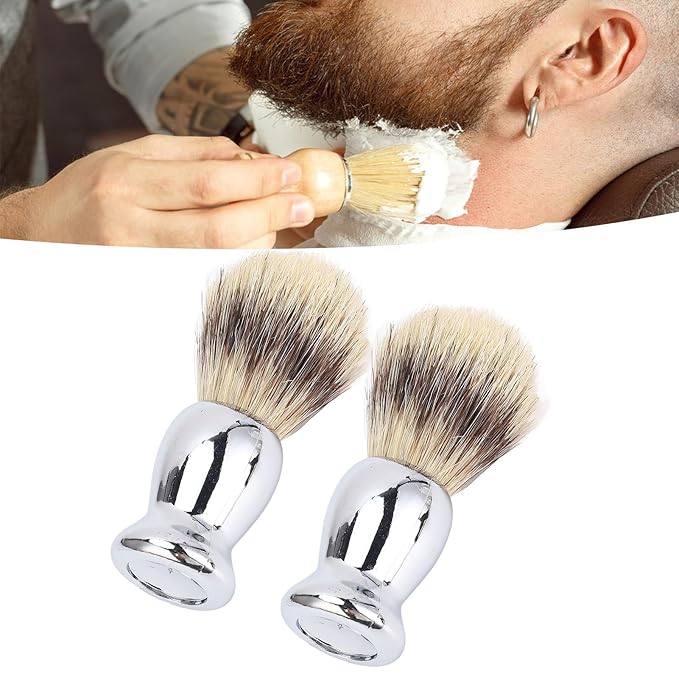 2Pcs Shaving Brush for Men, Long Soft Dense Brush Hair with Handle for Foaming Cream and Beard Shaving