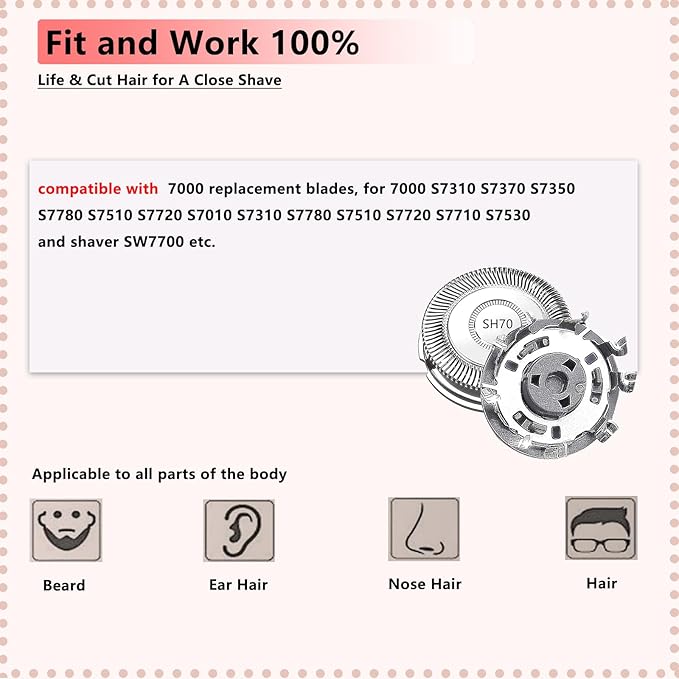 SH70/71 Replacement Blades Compatible with Philips Norelco 7000 Replacement Heads,New Upgraded SH70 Double Blades for Norelco Electric Shaving Series 7000 Replacement Heads