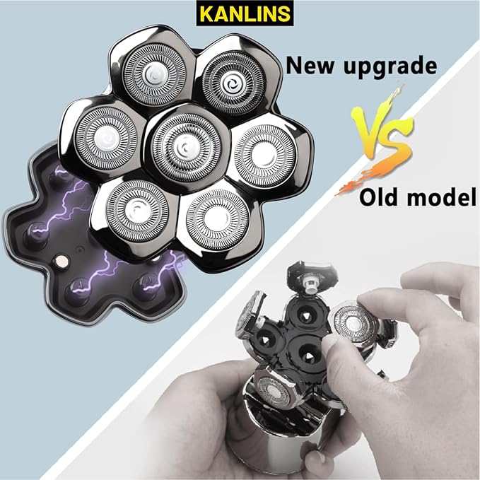 7 Blade Replacement Shavers Head, Washable Shaver Blade Floating Heads Replacement for Head Shaver, Wet & Dry Compatible for Rotary Shavers