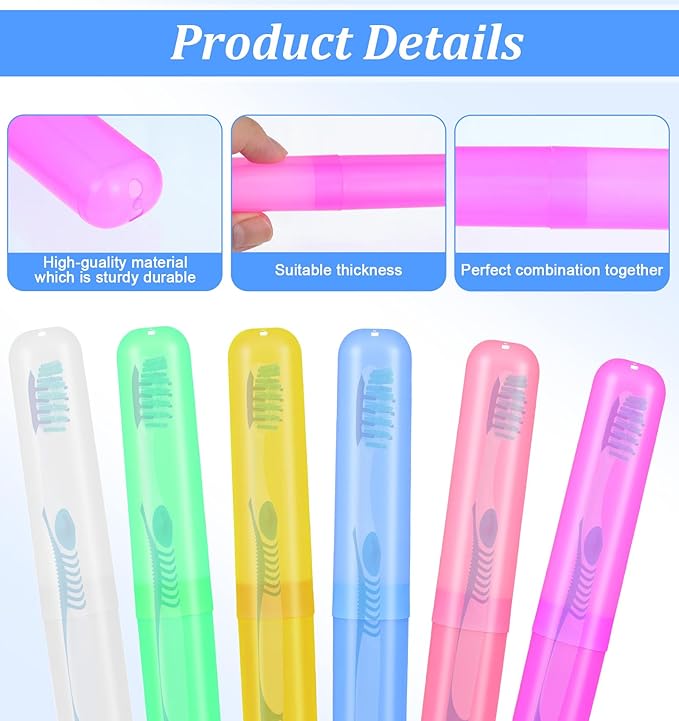 6 Pcs Toothbrush Travel Containers, Portable Plastic Toothbrush Container in Assorted Colors for Travel Camping & Daily Use