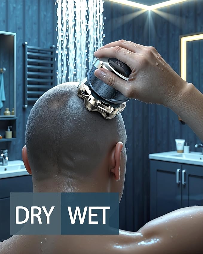 Head Shavers for Bald Men - IPX7 Waterproof Electric Razor with 7D Floating Rotary Blades, LED Display, Wet/Dry Close Shave Grooming Kit for Bald Head, Body, Beard - Ideal Gifts for Men