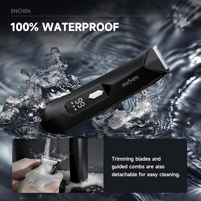 Enchen 4-in-1 Electric Body Hair Trimmer for Men - Ball Trimmer with Replaceable Ceramic Blades | USB Rechargeable, IPX7 Waterproof | Painless Pubic, Face, Underarm & Leg Grooming Tool