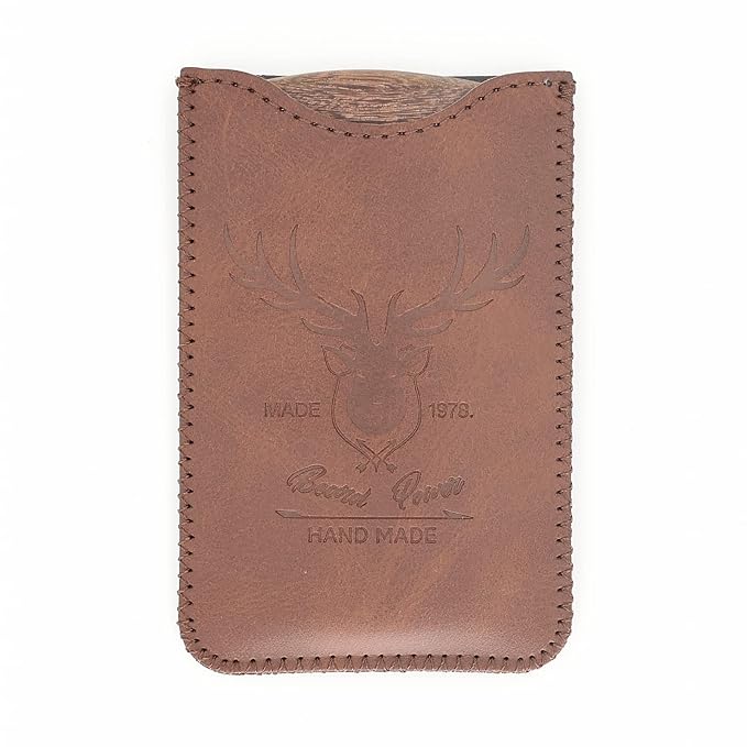 Sandalwood Beard Comb with Case - Fine & Coarse Teeth, Wooden Pocket Comb for Beards, Mustaches & Hair, Brown Skull Design