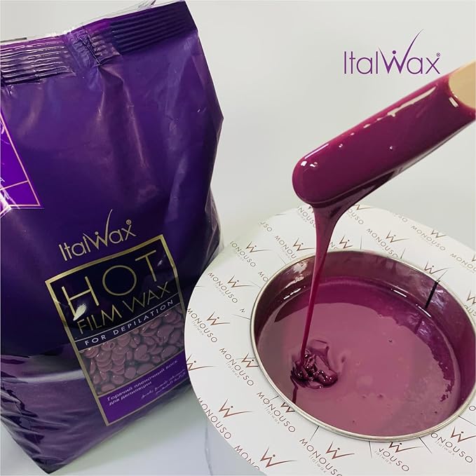 Italwax Plum - 500g / 1.1lb - Hard wax beads for hair removal - Natural formulation ideal for sensitive skins - Fruit aroma - Recommended for Bikini area and Armpits