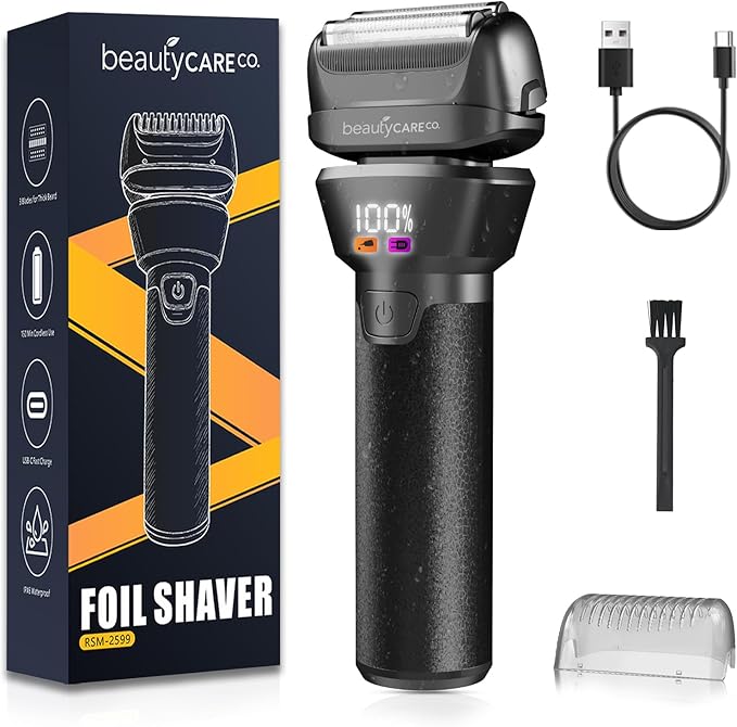 Electric Foil Shaver for Men,Electric Razor for Men with Fast Charging, Waterproof Cordless Rechargeable System, Professional Beard Trimmer & 3 Blade Replacement Head