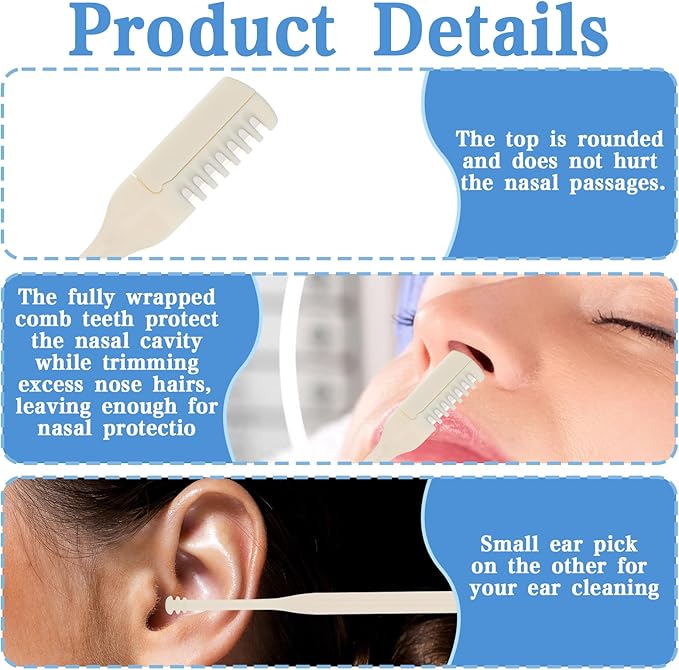 10Pcs Nasal Hair Cutter with Ear Picker, 360 Rotating Nose Hair Trimmer Double Head Nostril Hair Remover Tool for Women & Men