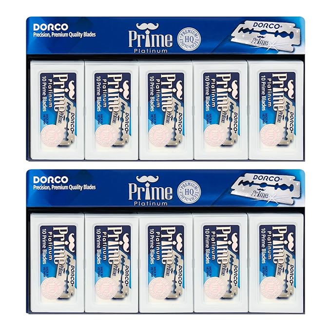 Dorco STP301 Prime Platinum Extra Double Edge Razor Blades 200 Count, Premium Stainless Steel Shaving Blades, Super Sharp for Smooth, Precise Shave, Stocking Stuffers