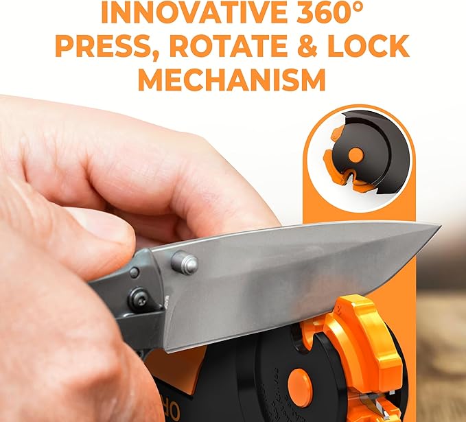 Orange Ninja 7-in-1 Knife & Garden Tool Sharpener – Sharpens Pocket Knives, Axe, Hatchet, Machete, Pruner & Hedge Shears – Repairs & Hones Edges by Sharp Pebble