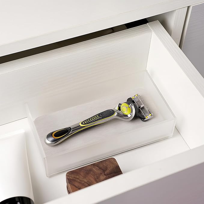 LUEXBOX Acrylic Electric Razor Holder, Electric Shaver Stand Base with Diatomite Drying Stone, Bathroom Drawer Organizer with Drainage Hole for Razor and Brush