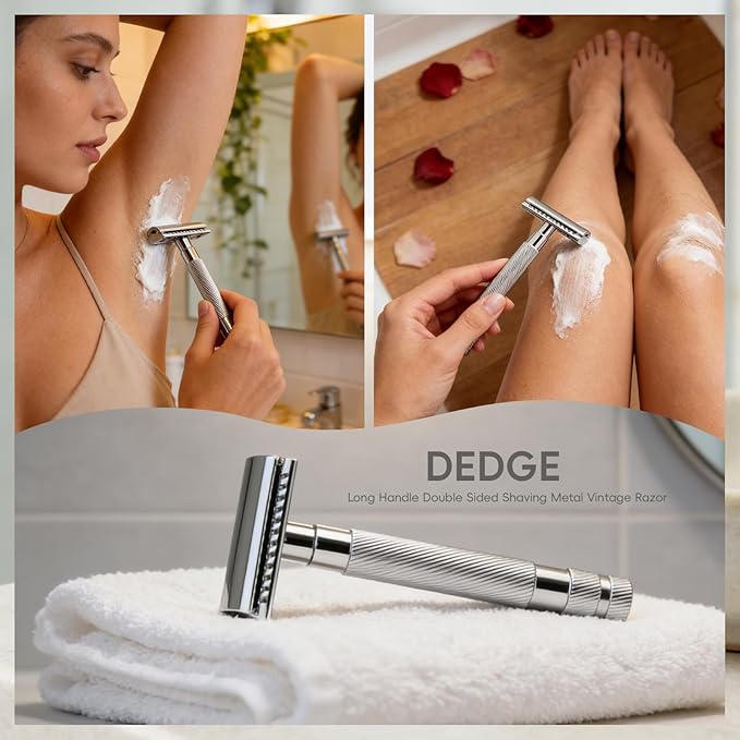DEDGE Classic Double Edge Safety Razor Single Blade Razor For Men, Reusable Razor, with 5 Premium Razor Blades -Chrome