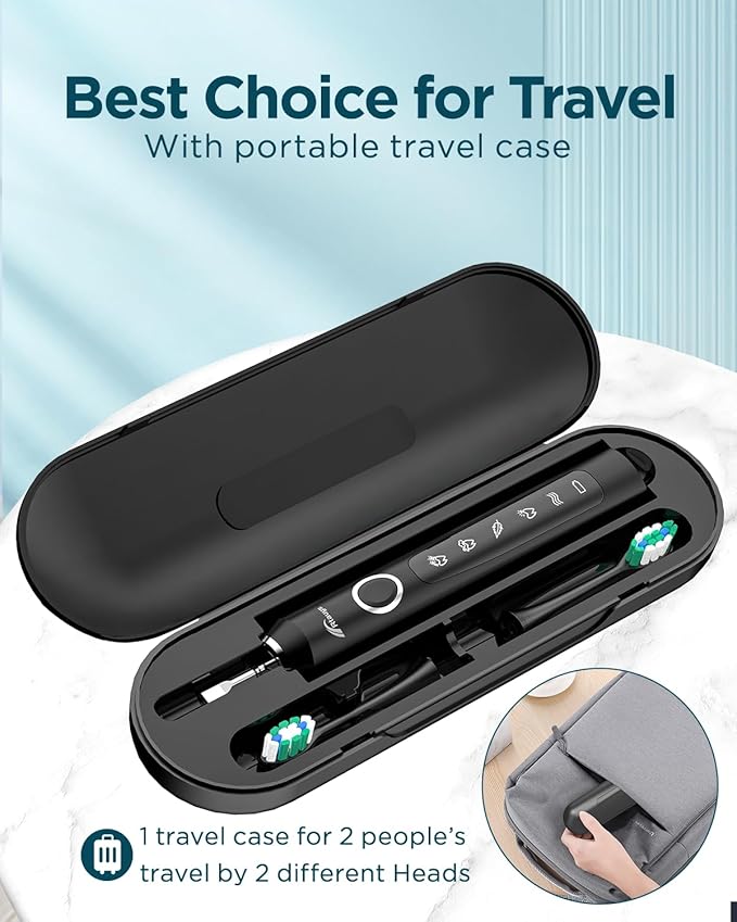 Rtauys M5 Sonic Electric Toothbrush for Adults and Kids - Rechargeable Toothbrush with Electric Toothbrush Cover, 8 Brush Heads & Travel Case, 120 Days Battery Life - BlackSilver