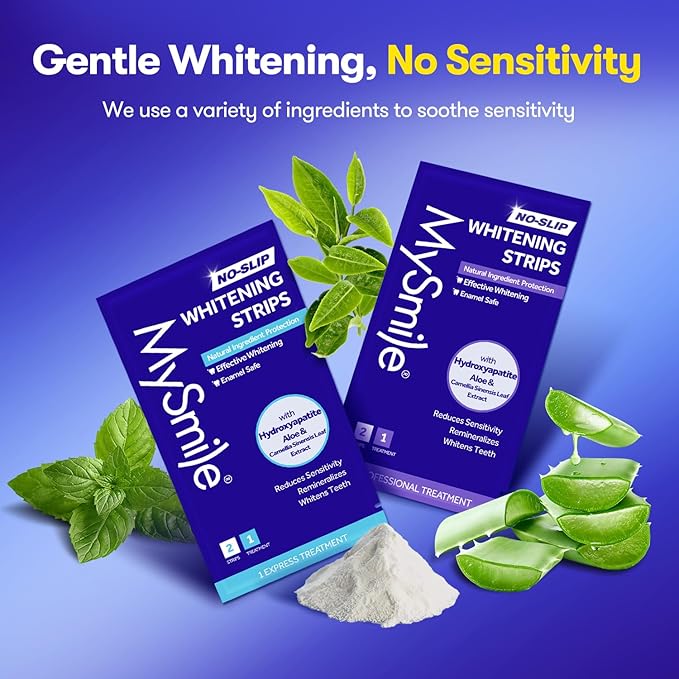 MySmile Teeth Whitening Strips, Hydroxyapatite-Infuse White Strips, Non-Sensitive Teeth Whitening with Soothing Natural Ingredients, Enamel-Safe, Residue-Free, Non-Slip, 7 Treatments Kit