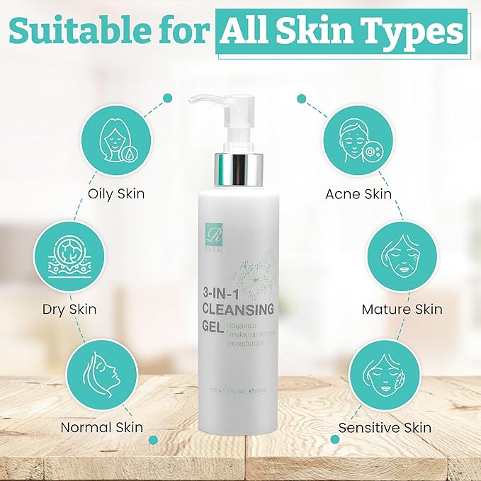 RenLee® 3-in-1 Cleansing Gel with Rose Essential Oil Made in USA, Face Wash for Women & Men, Makeup Remover, Face Painting Remover, Perfect for Kids and Teens (10-12). Moisturize All Skin Types