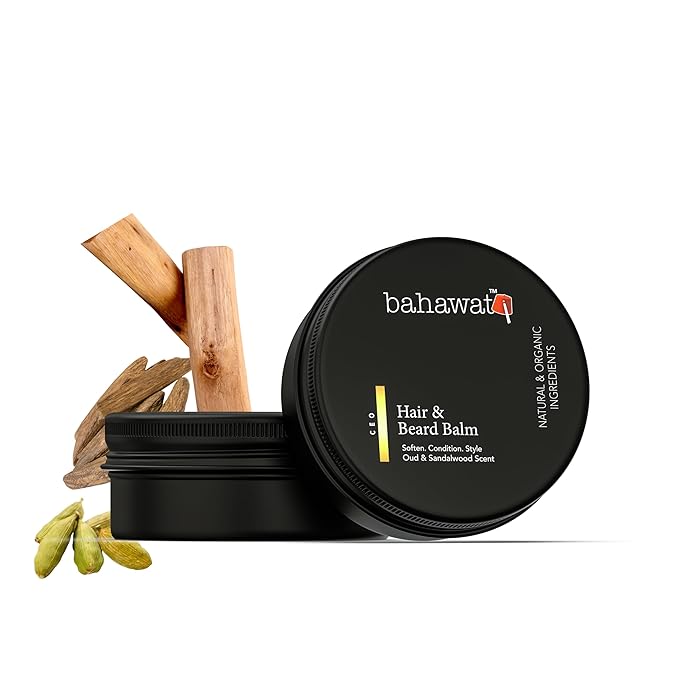BAHAWAT Beard Balm Oud & Sandalwood - Styles, Strengthens & Softens Beards - Natural Beard Conditioner- ZERO GRIT Balm - reduces beard itch, 2 ounce