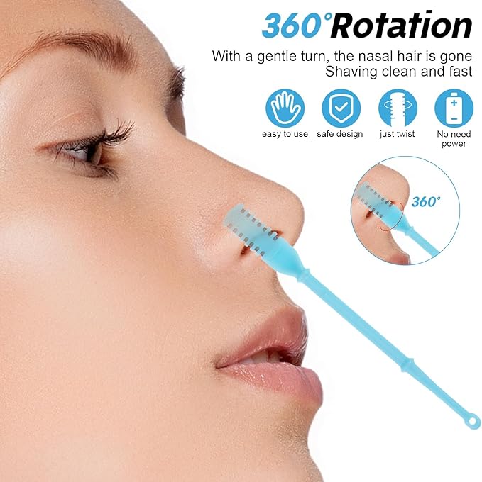 30Pcs Manual Nose Hair Trimmer - Rotating Nasal Hair Razor Cutter with Storage Box for Women and Men Double Sided Nose Hairs Cleaner Portable Nostril Remover Tools (Blue/White/Pink/Black)