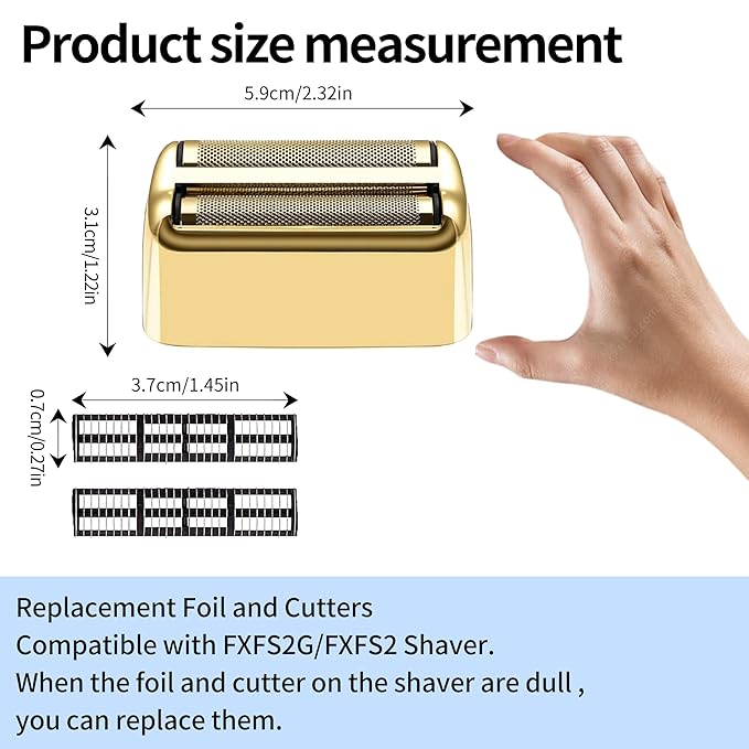 1 Pack Professional Replacement Foil and Cutters for BaBylissPRO Barberology Double Foil Shaver, Compatible with BaBylissPRO Barberology FXFS2 Shaver，Gold