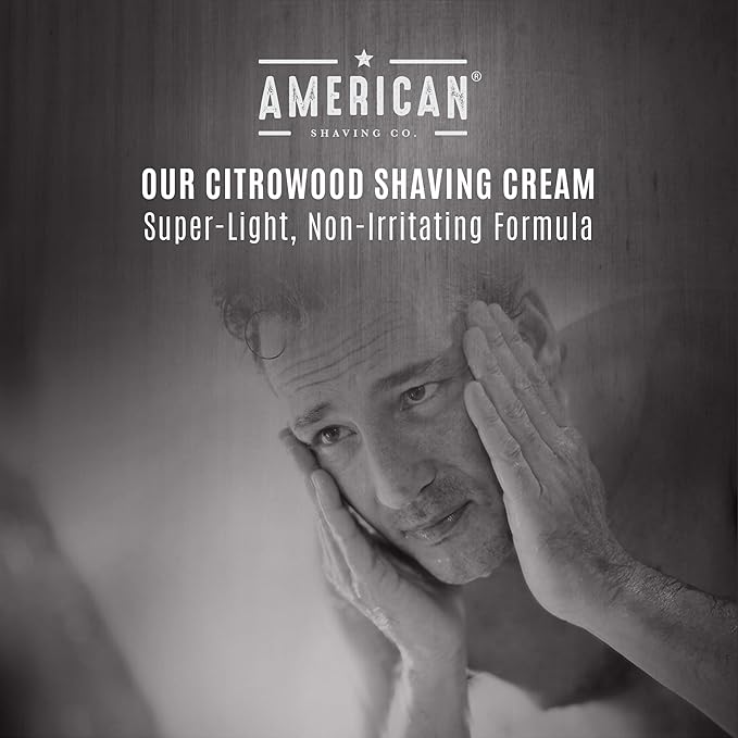 American Shaving Co. Citrowood Shaving Cream For Men 8 oz, Made in USA, Easy Application, Quality Potent Ingredients, Non-GMO, GMP Certified, Cruelty-Free Products